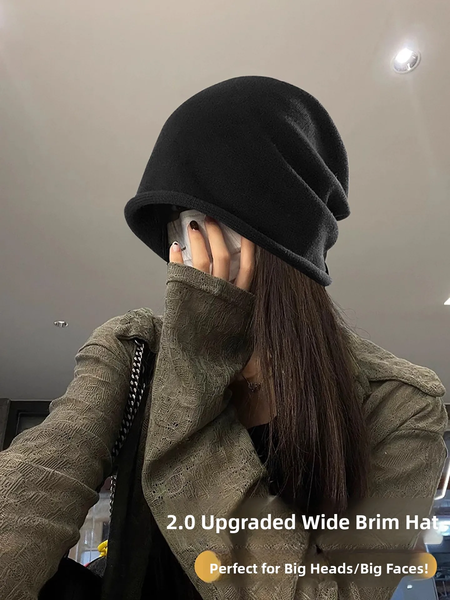 Xu Shuxin Women's Hat Casual Style round Top No Brim Cotton Cap Spring Autumn Winter Universal Large Head Size Black Cuffed T... - 4
