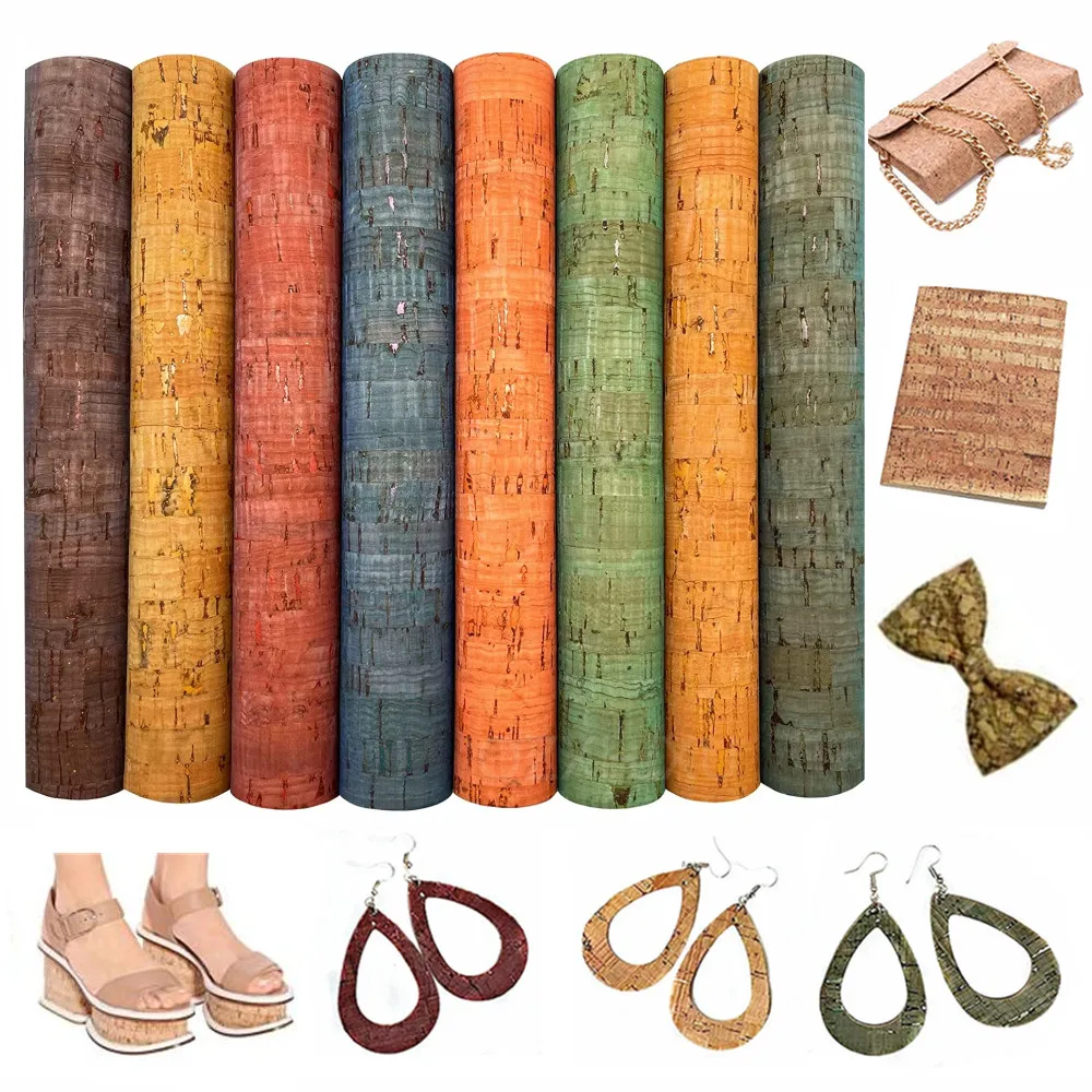 Colored Cork Faux Leather Sheets 2pcs Natural Wood Printed Fabric for Making Earrings Bags Craft Bows Accessories DIY Decor self adhesive cork sheets