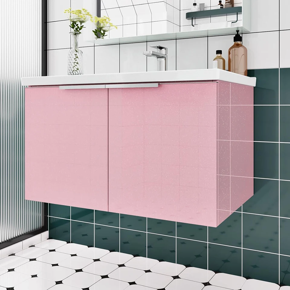 15.7"x197"Glossy Pink Contact Paper Pink Peel And Stick Wallpaper Waterproof Countertop Contact Paper Glitter Removable Pink Self Adhesive Wallpaper For Cabinets Kitchen Furniture Vinyl Film - View #13