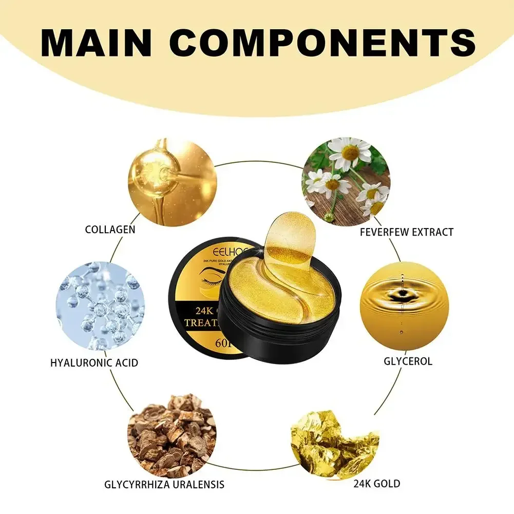 24KGold Collagen&Hyaluronic Acid Eye Mask,Anti-Wrinkle,Dark Circles Removal Under Eye Patches,Moisturizing,Nourishing Skin Care