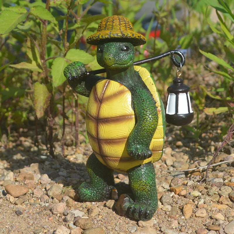 

Turtle Elderly Traveling with Lamp Resin Sculpture Home Decoration