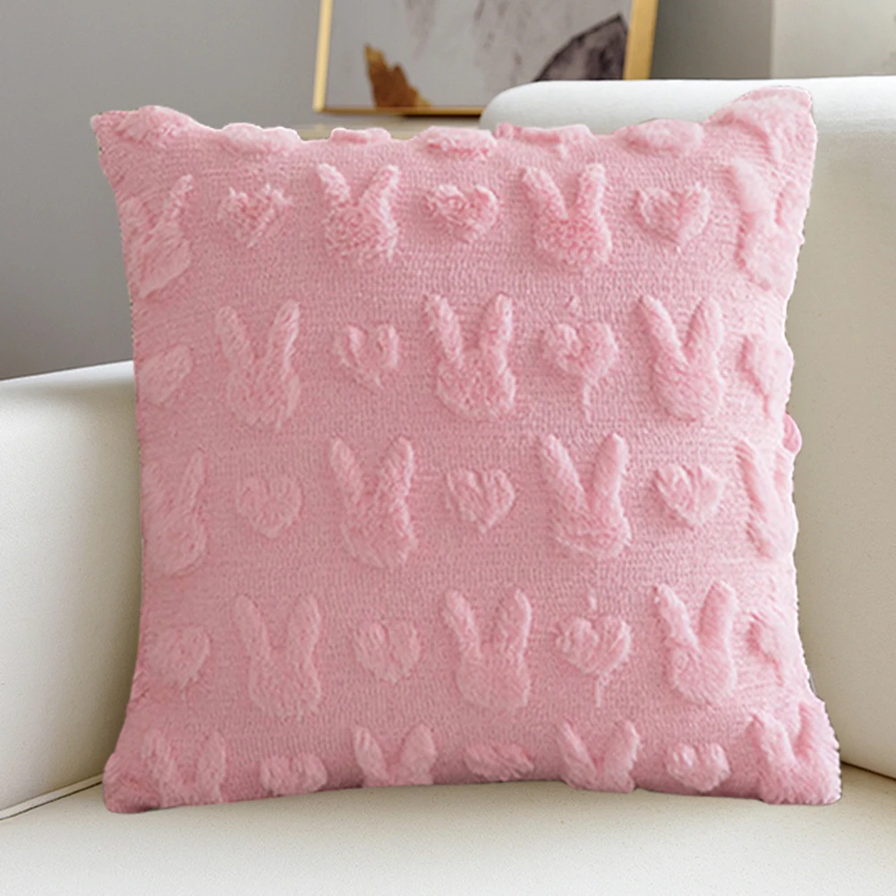 Easter Bunny Soft Cushion Case 45x45cm Plush Rabbit Jacquard Pillowcase Rabbit Pattern Decorative Throw Pillowcase