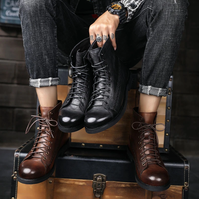 noodzaak bezoek Springplank Martin Retro Leather Boots Men | Mens Boots Leather Brown Men | Brown Boots  Mens Style - Men's Boots - Aliexpress