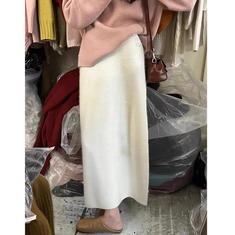 Autumn Winter Pregnant Woman Belly Skirt Ankle-length Solid Color Maternity Long Step Skirts Adjustable Waist Knitted Skirt