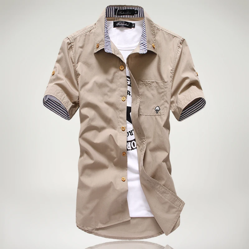 Cotton Shirt Mens Short Sleeve Casual Solid Shirt Plus Size 5XL 4XL