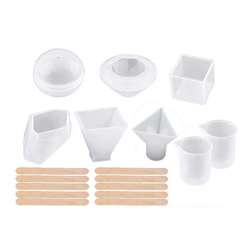 

18Pcs Silicone Epoxy Resin Molds Sphere Square Coaster Pyramid Candle Holder White