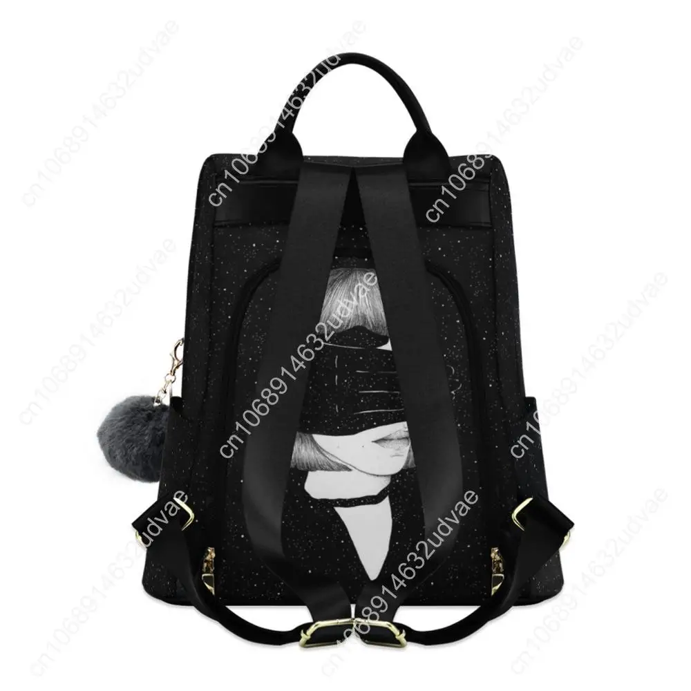 Black Backpack Women Back Packs Bolsa Feminina Art Portrait Print School Backpacks For School Teenagers Girls Rucksack Sac A Dos