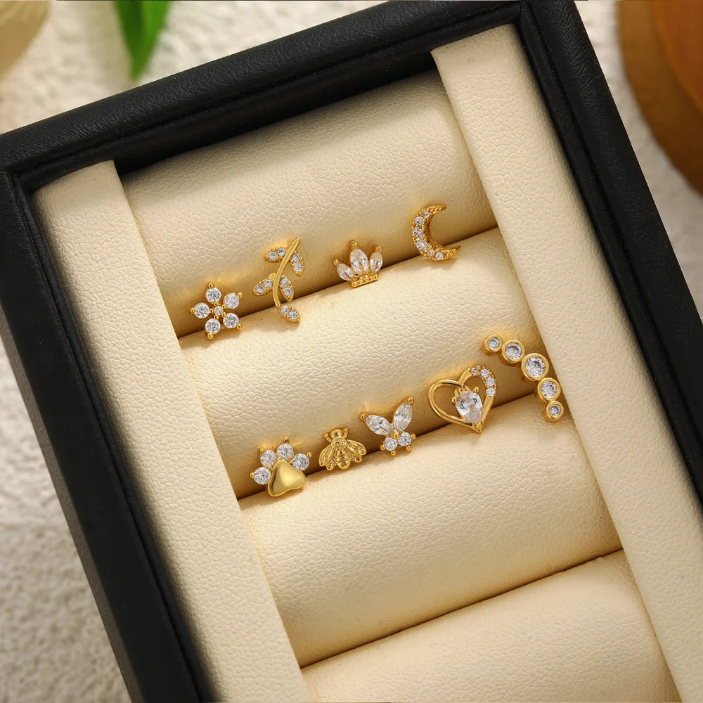 Gothic Personality Zircon Navel Piercing for Women Men Heart Moon Flower Geometry Tongue Puncture Unisex Stainless Steel Jewelry