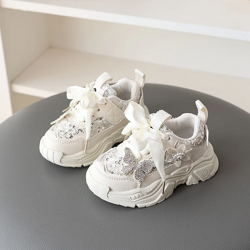 Children's Shoes Sneakers Spring and Fall Seasons Models Girls Non-slip Soft Bottom Crystal Butterfly Cute Princess Shoes 4