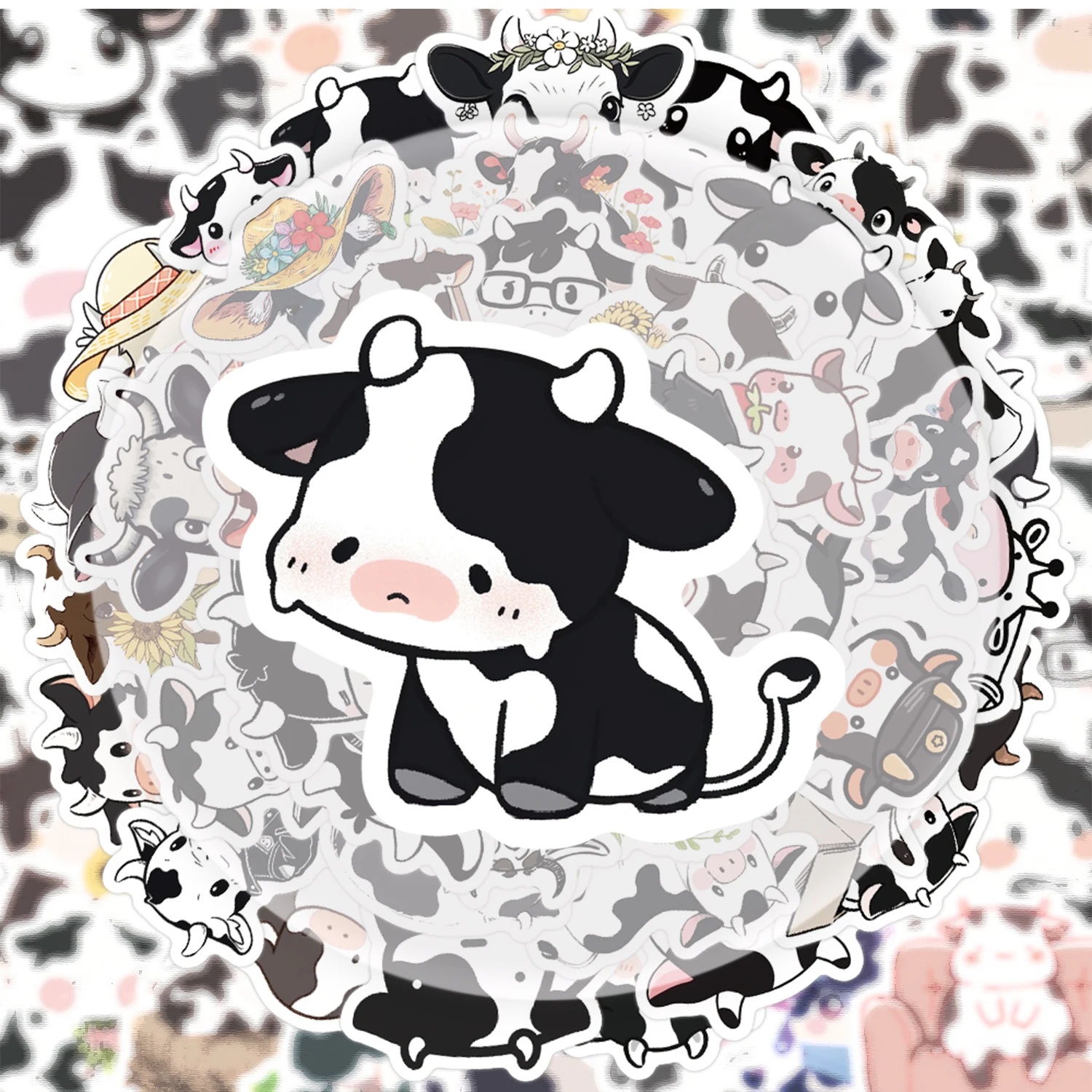 50개의 흑백 소 스티커, 물병, 노트북, 휴대폰, 여행가방, 스케이트보드, 기타, 파티 장식에 적합한 생생한 스티커