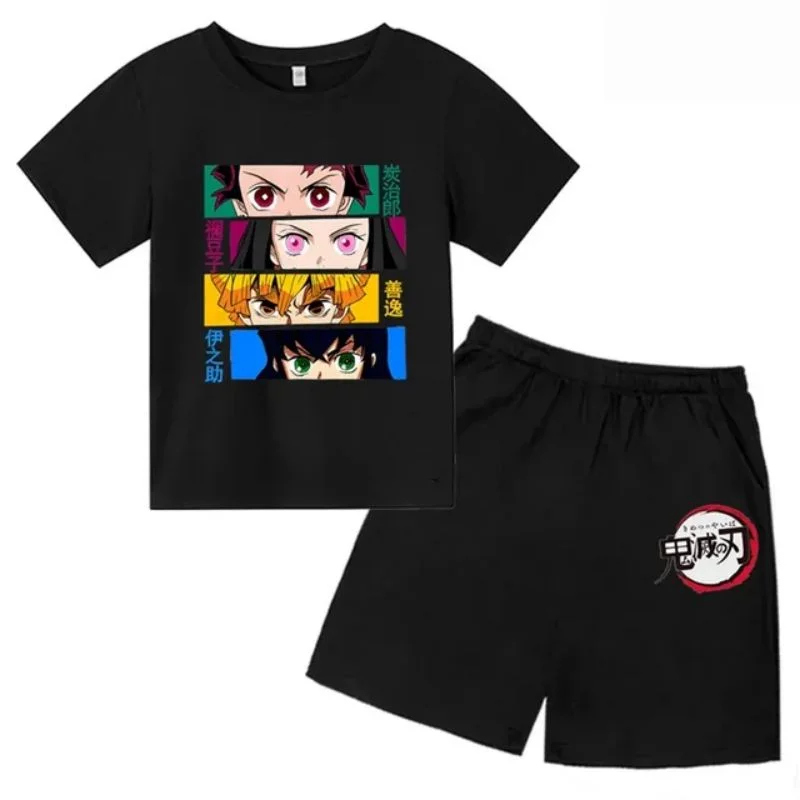 thumbnail image 1 of Conjunto de camiseta y pantalones cortos con estampado de Kamado Nezuko de Demon Slayer para adolescentes y niños, ropa de manga corta para niños y niñas, 1 of 5