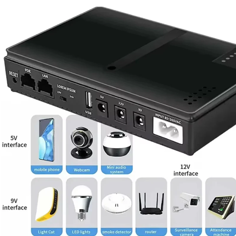 5V9V12V Optical cat monitor backup uninterrupted 10400Mah DC power AC85-265V DC1018P router charger Mobile UPS
