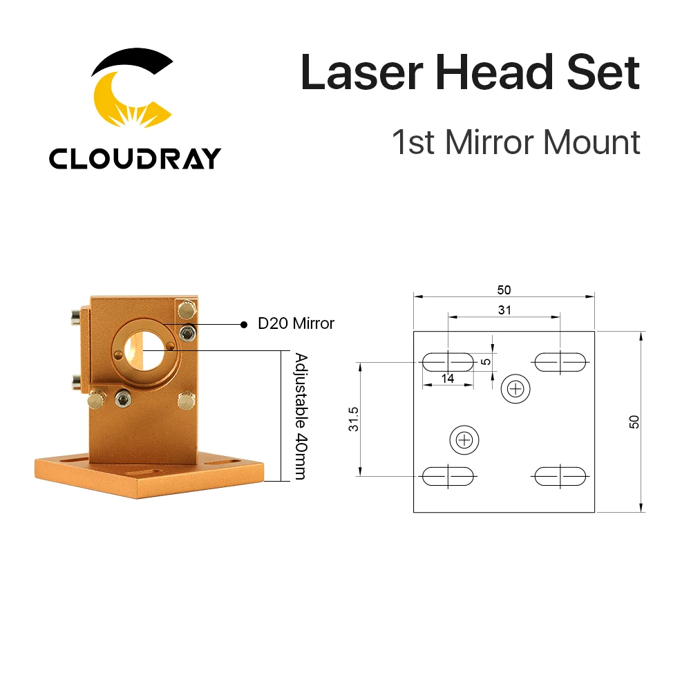 Cloudray K Series CO2 Laser Head Set D12 18 20  FL50.8mm Lens Gold Color for 2030 4060 K40 Laser Engraving Cutting Machine — view 5