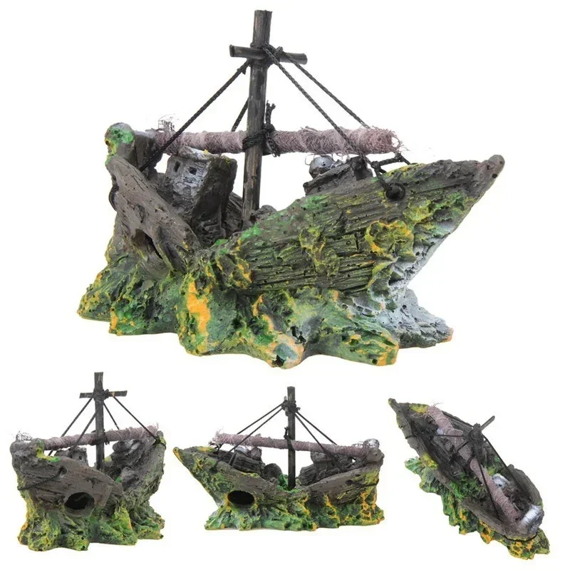 Aquarium Fish Tank Decoration Landscaping Pirate Ship Wreck Retro Resin Design Ship Aquarium Accessories Home Decorations
