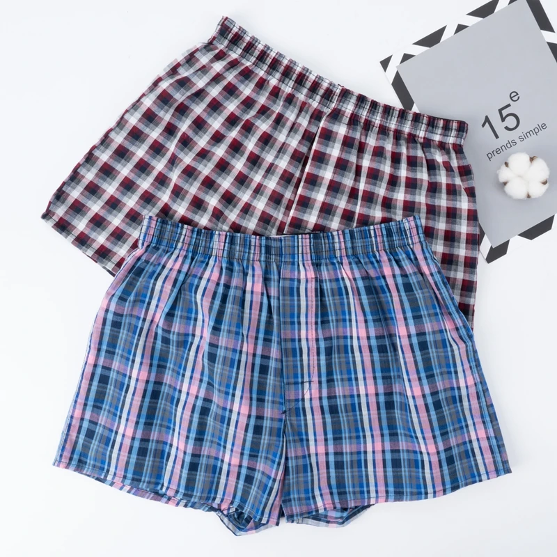 Description Picture 6 of itemALLTOOALL 2Pcs 100% Cotton Mens Underwear Boxers Shorts Sleep Underpants Plaid Loose Knickers Comfort Lingerie Homewear Panties