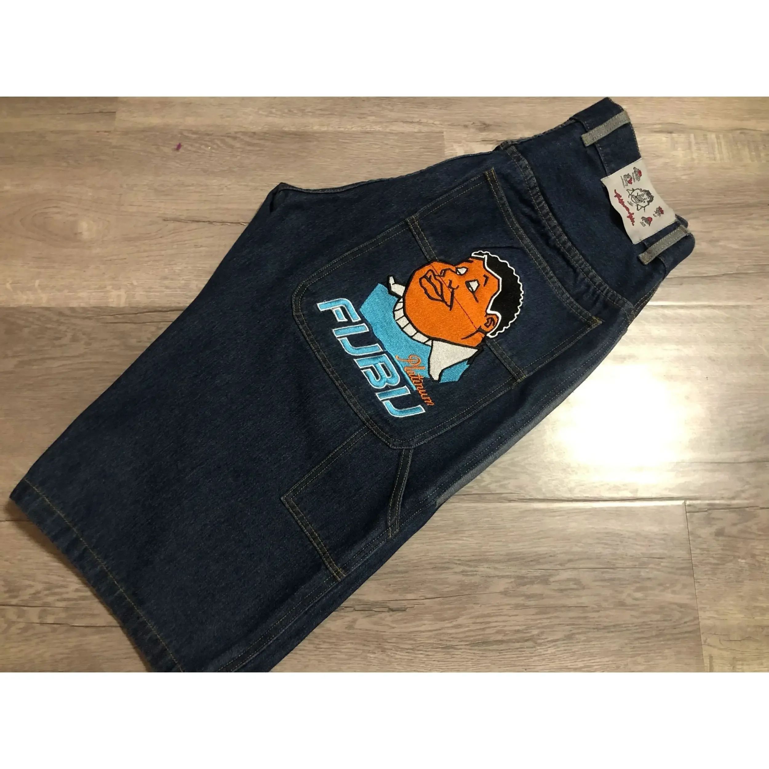 Denim Shorts American Retro Fubu Straight Legs Casual Sports Shorts Cropped Pants Hip Hop Street Loose streetwear men