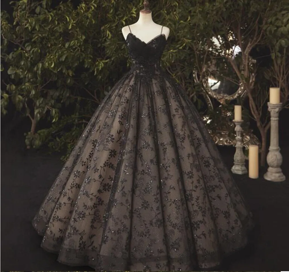 

Женское свадебное платье без рукавов, черное платье в пол, расшитое бисером, с кружевной аппликацией, на лето