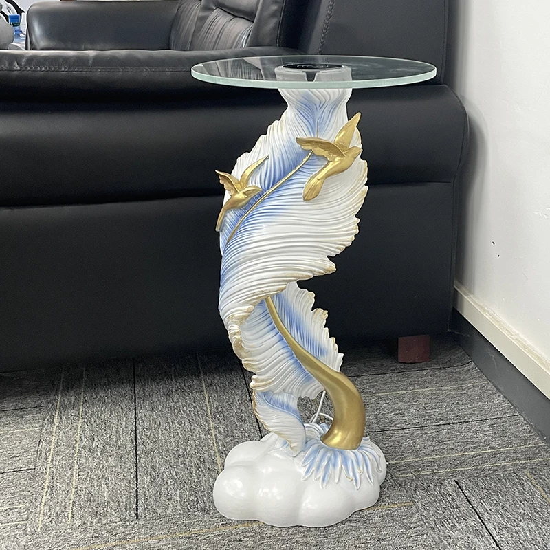 

Room Decor Feather Sculpture Floor Decoration Home Living Room Sofa Side Table Multifunctional Tea Table Creative Crafts Statue