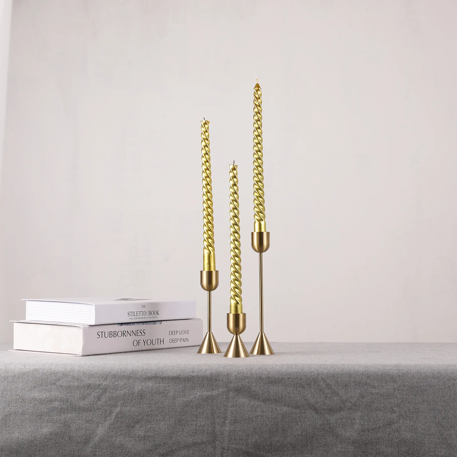 

Nordic Candlestick Three-piece Set Of Copper-colored Aluminum Candlestick Wedding Photography Props Home Retro Candlestick