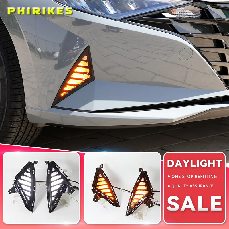 

LED DRL Daytime Running Lights with Yellow Turn Singal Car Fog Lamp Cover Case For Hyundai Elantra 2020 2021