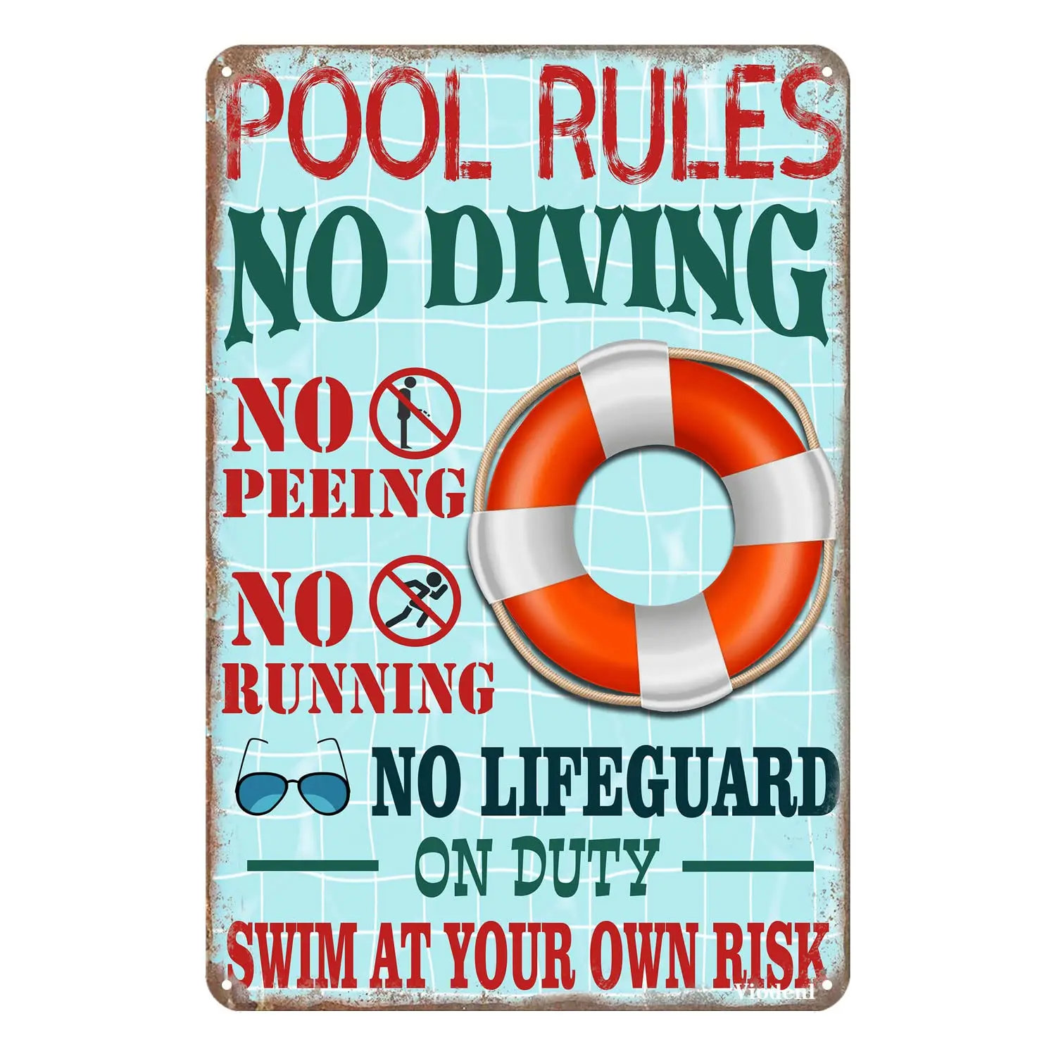 

Metal Sign Pool Rules Swim At Your Own Risk Wall Art Funny Swimming Pool Signs Decor Outdoor 12x8 Inches