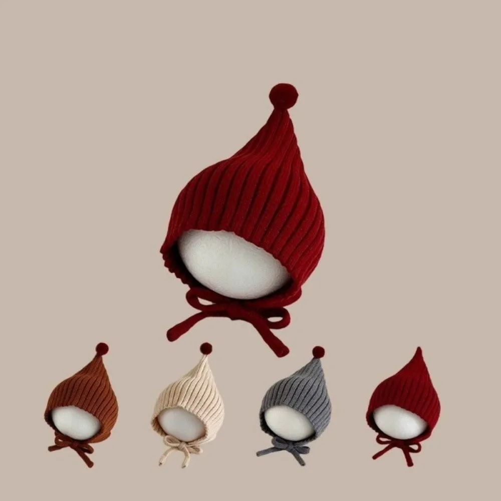 New Solid Color Knitted Hat Lacing Design Woolen Ear Protection Pullover Hats Warm Winter Hat