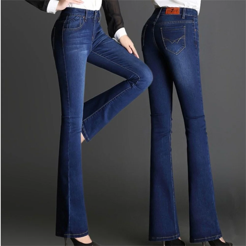 Flare Pants Jeans Women 2022 Spring Slim Wide Leg Ladies Denim Trousers Elastic High Waist Pantalon Jean Femme Woman Jeans