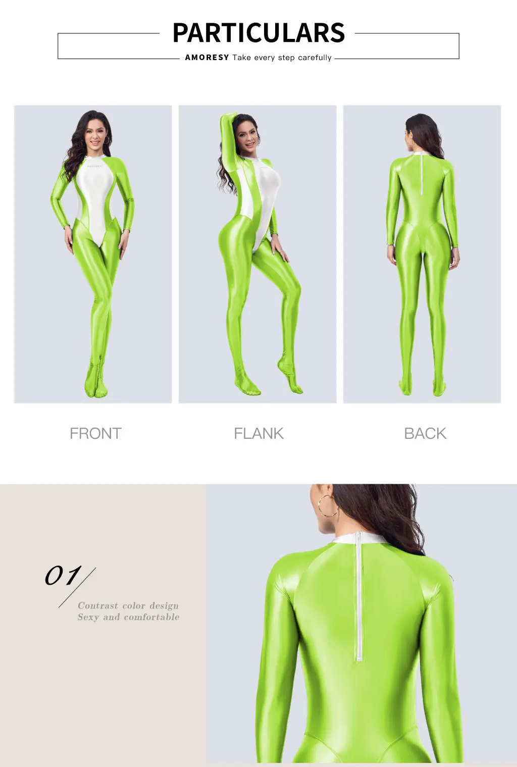 AMORESY Womens Wetlook Catsuit Leotard Jumpsuit Image 4
