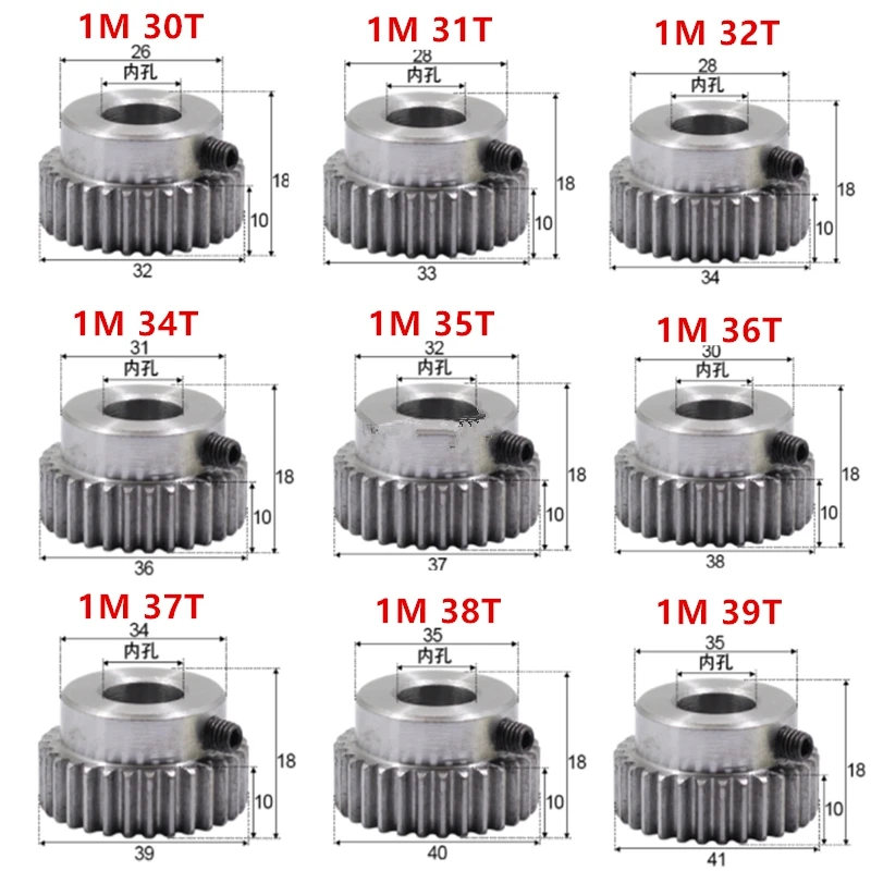 Pinhão da Engrenagem do Dente 1m 30t 31t 32t 34t 35t 36t 37t 38t 39 Dentes Mod Dentes Direitos 45 Aço Grande Engrenagem Cnc Engrenagem Cremalheira Transmissão rc