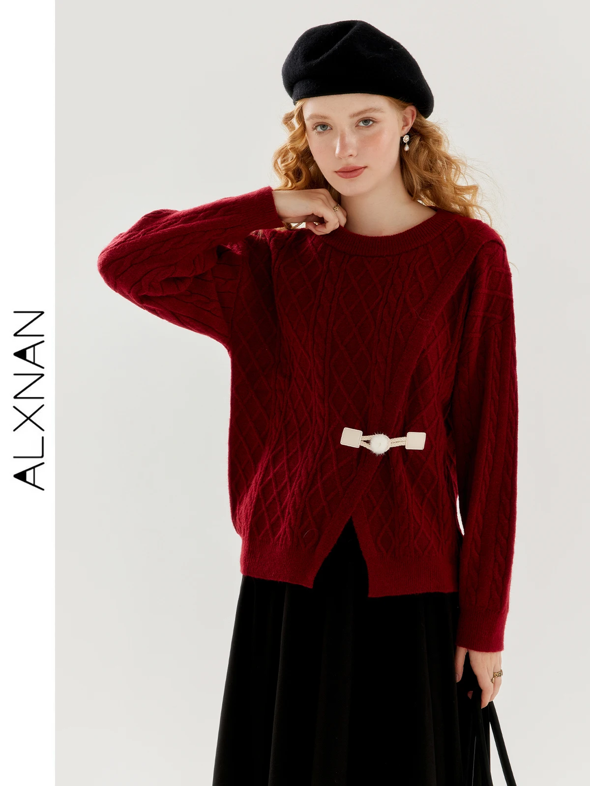 alxnan-2024-autumn-winter-comfortable-women's-loose-thick-sweater-long-sleeve-single-button-split-female-sweater-jacket-tm00702