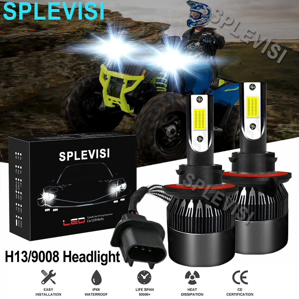 2x 100W LED Headlight Bulbs 6000K Pure White For Polaris Scrambler 850 2015 2016 2017 RZR 570 2013 2014-2017 RZR 900 2015-2018