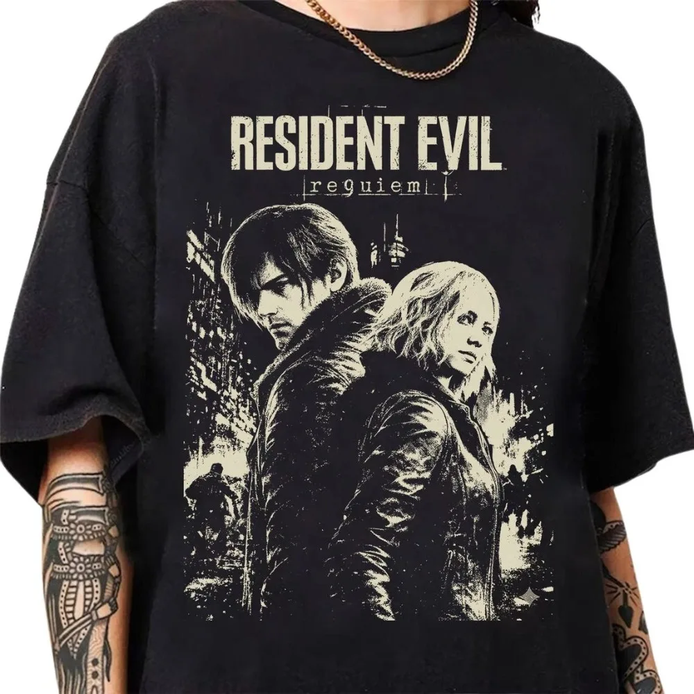 Retro Resident Evil Requiem T-shirt, Resident Evil Game T-shirt, Summer New Cotton Retro Unisex Casual Fashion T-shirt 1
