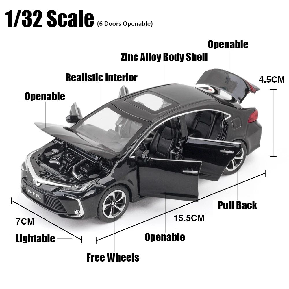 1/32 Toyota Corolla Hybrid Toy Car For Children Diecast Alloy Metal Miniature Model Pull Back Sound & Light Collection Gift Kid 2