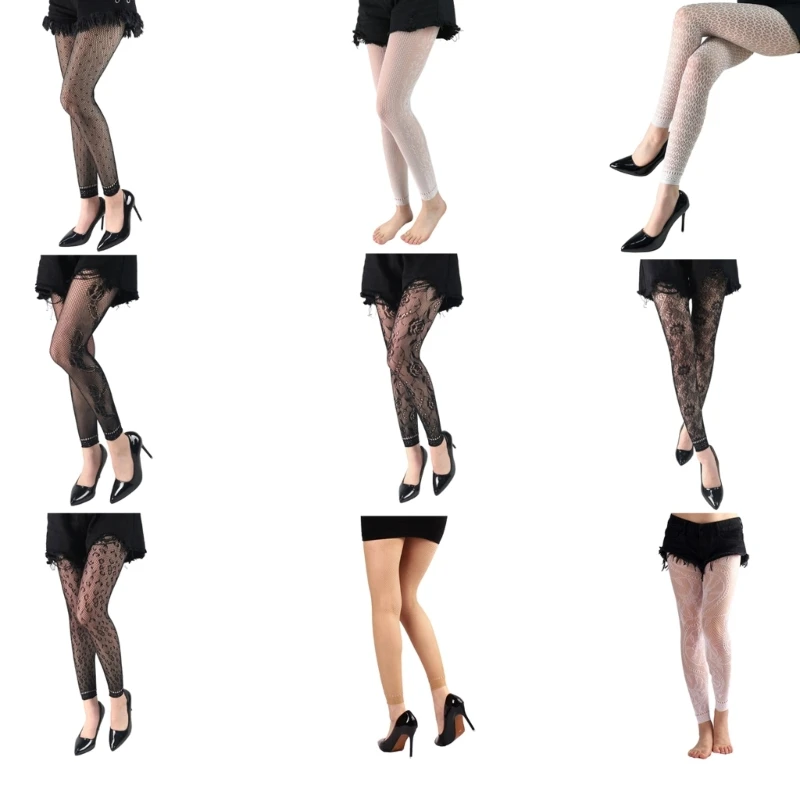 

Women No Toes Fishnet Leggings Vintage Floral Patterned Mesh Ankle Tights Footless Lace Pantyhose Stocking Sexy DropShip