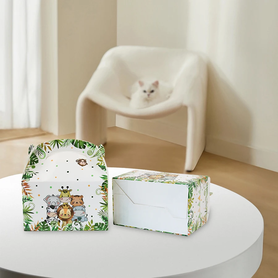 12 Stück Dschungel Tier Party bevorzugen behandeln Boxen Safari Party liefert Goodie Geschenk boxen für Safari Baby party Dekorationen – Detail 1
