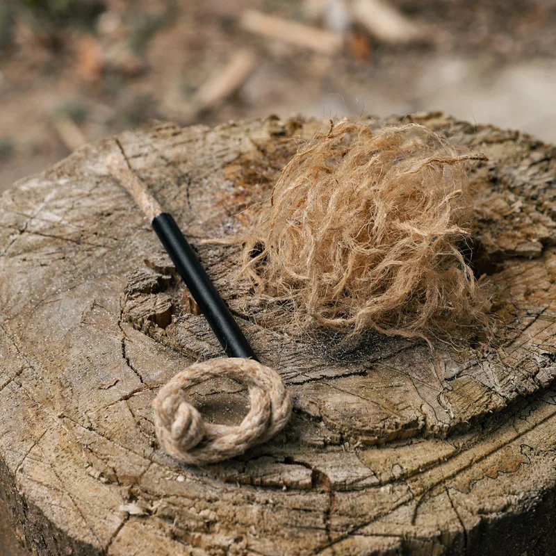 Tinder Tube Wick Vintage Jute Rope Cord Accessory with Aluminum Sleeve for DIY Crafts Outdoor Camping Hiking Trekking Supplies