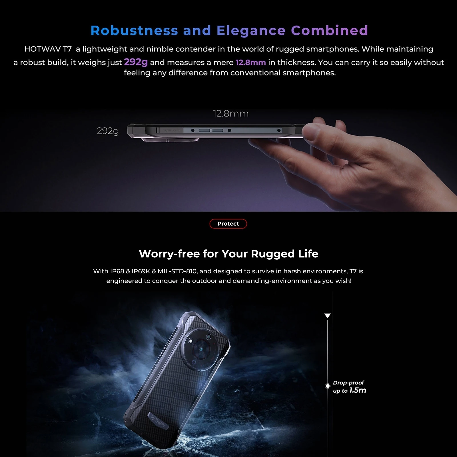 HOTWAV T7 Rugged Phone 4GB+128GB 6280mAh MT8788 Octa Core 6.52'' HD+ Display 21MP  Android 13 4G Global version Smartphone