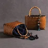 Retro Premium Woven Bag Tableware Storage Bundle Mouth Lining Style Handheld Basket Bamboo Women Bento Handle Organizer Pouch 2