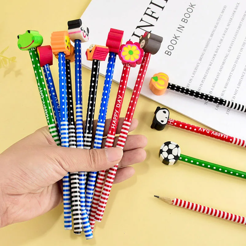 10/20Pcs Cartoon Pencil with Eraser Kids Birthday Party Favors Goodie Bag Pinata Fillers Back To School Prize Christmas Gifts