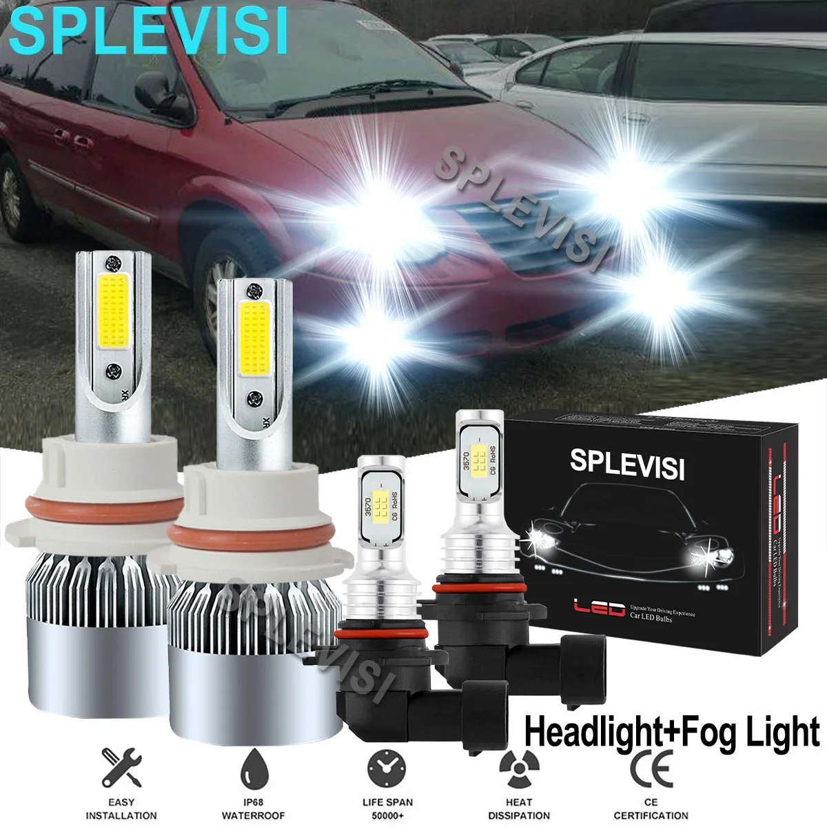 

4x LED Pure White Headlight Fog Light Bulbs 6000K Fit For Chrysler Town & Country 2005 2006-2007 Jeep Liberty 2002 2003-2007