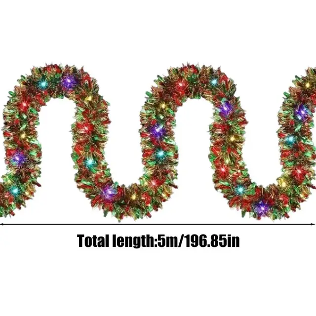 5M/16FT Christmas Tinsel Garland with LED Lights Christmas Tree Decoration Garland Christmas Tree Ornaments with Led Lights 6