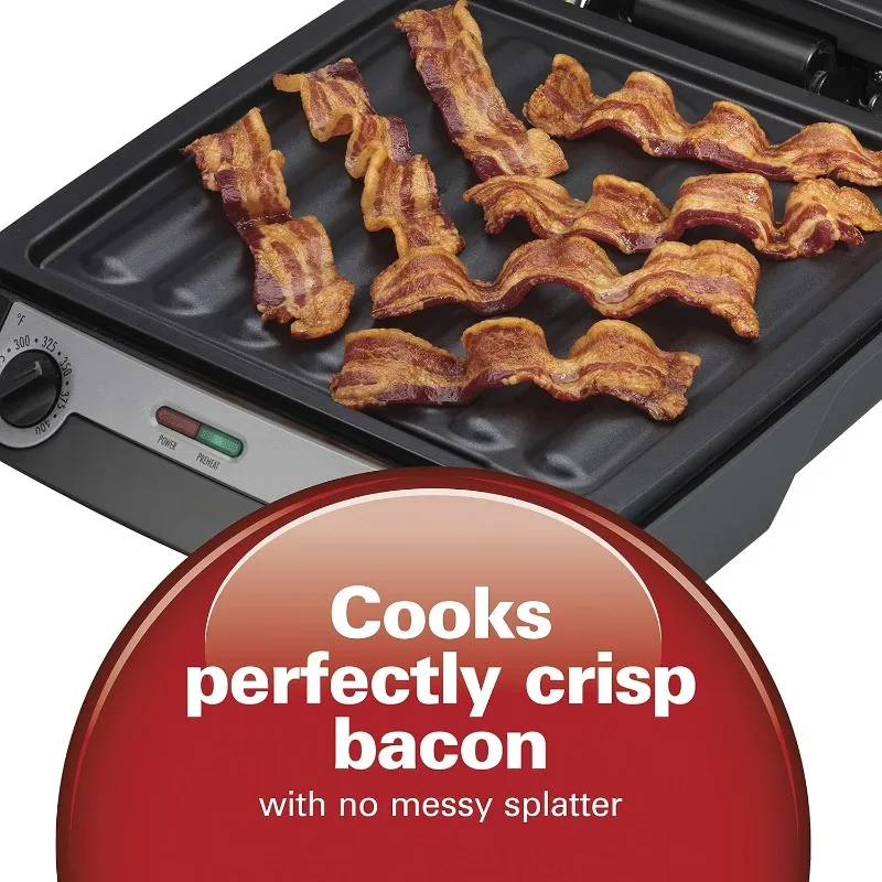 4-in-1 Indoor Grill & Electric Griddle Combo with Bacon Cooker, Opens Flat to Double Cooking Surface, Removable Nonstick Plates 5
