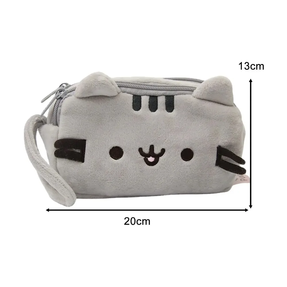Plush Pencil Case Cute Cat Makeup Bag Large Capacity Portable Stationery Storage Pouch Zipper Closure