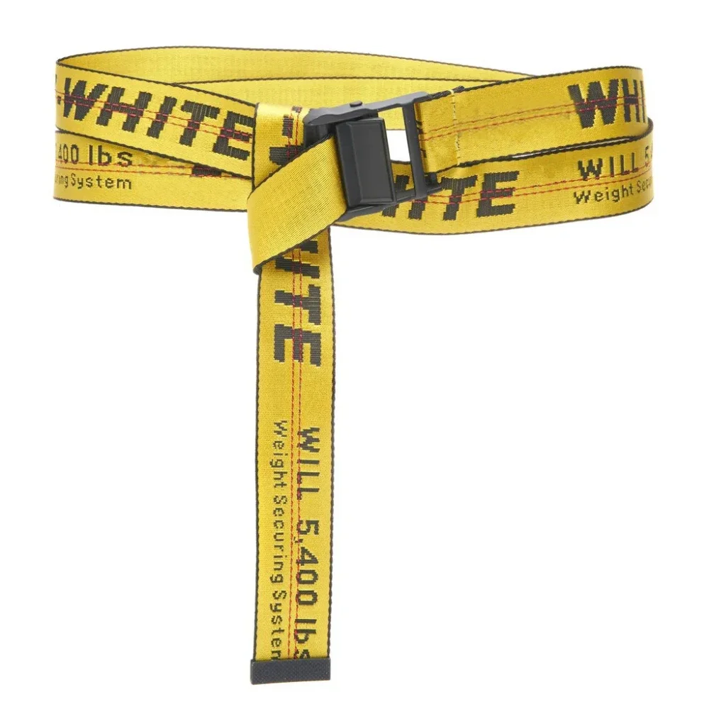 

White Belt Trendy Brand Off Fashion Men's and Women's Same Style Belt Hip Hop Industrial Style Yellow Embroidered Belt