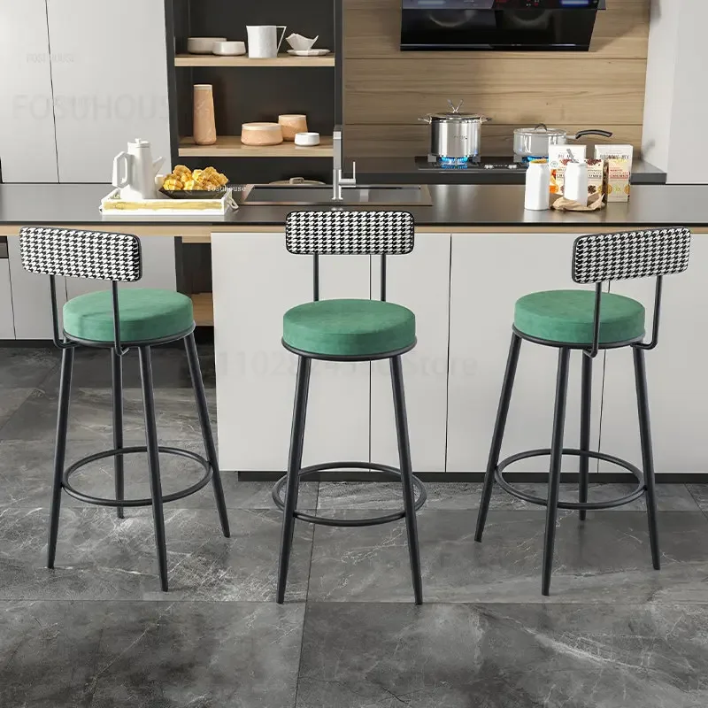Luxury Light Bar Chairs Iron Home Bar Stools For Kitchen Furniture Front Desk High Chair Chaises Salle Manger Furniture
