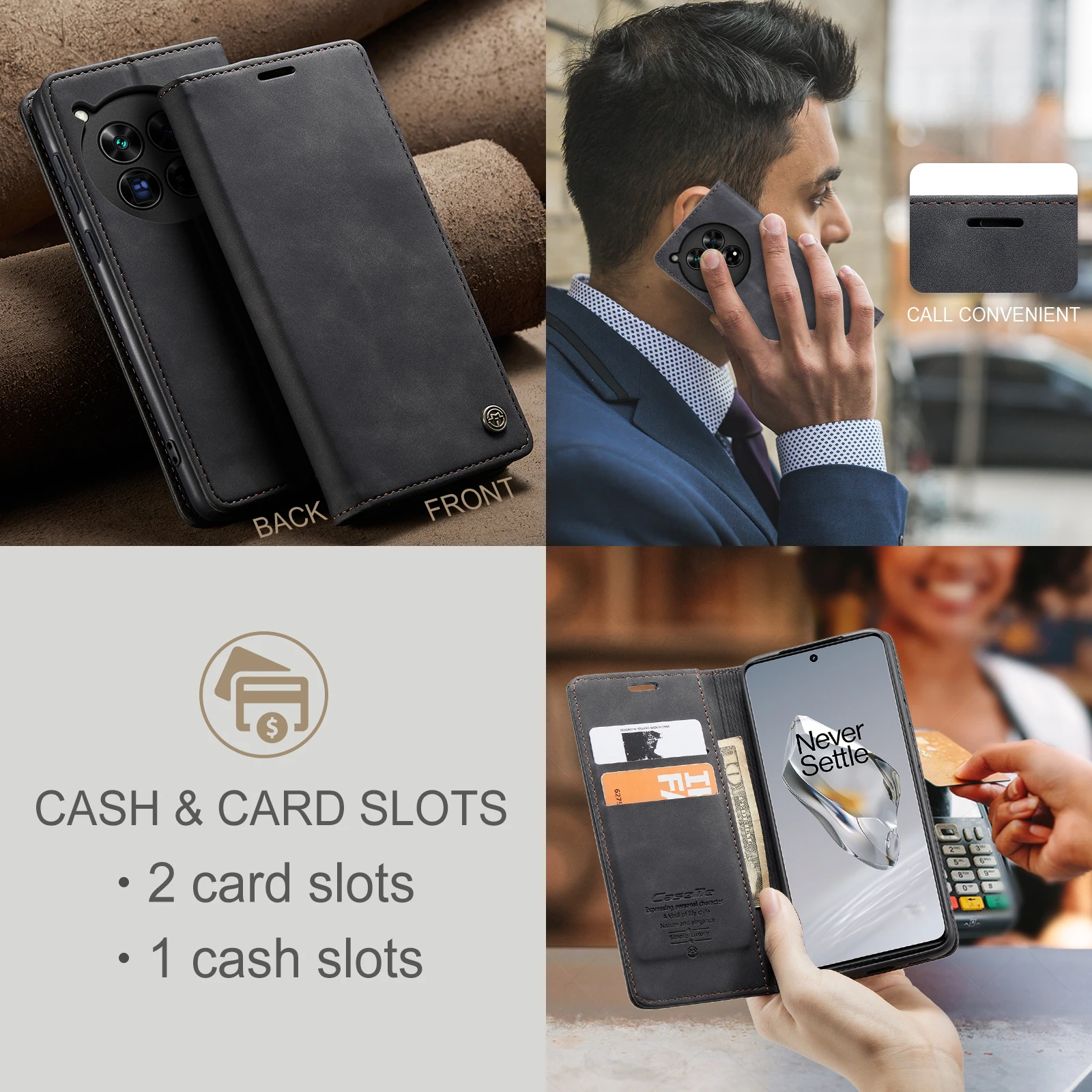 Luxuriöse Retro-Hülle für OnePlus 13, mehrere Kartenfächer, Standfunktion, Handyhülle für OnePlus 12, Leder-Brieftaschenschutz, 11 Funda – Detail 6