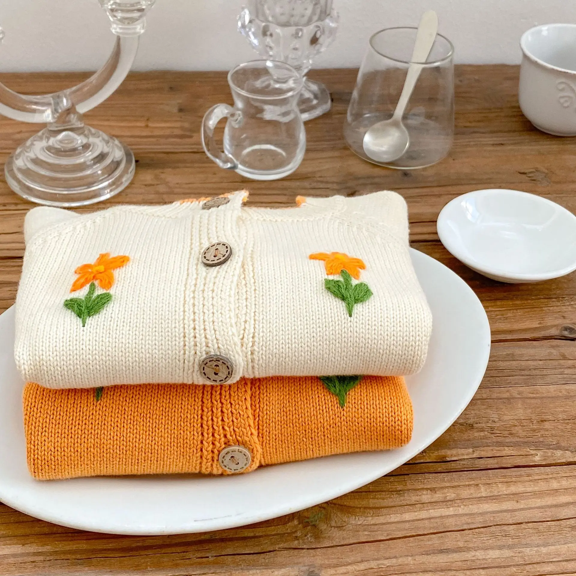 Baby girls sweater Long Sleeve Knit Cardigan Infant Autumn Princess Flower Embroidery