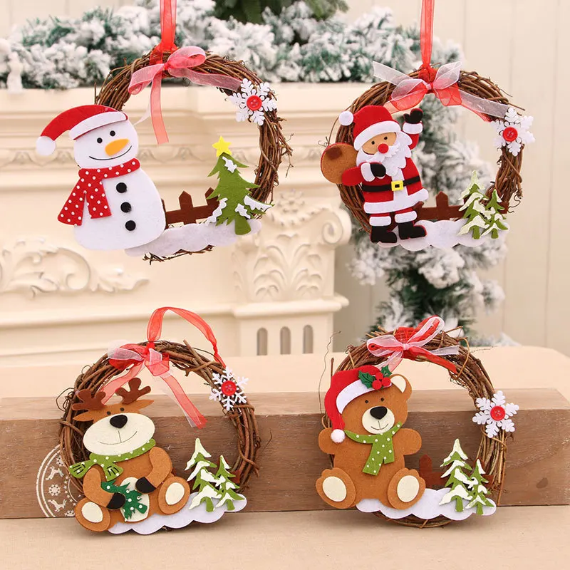 

Christmas Wreath Small Santa Claus Snowman Elk Xmas Pendant Merry Christmas Decor Home Naviidad Tree Decorative Prop Accessories