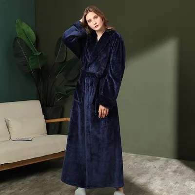 Plush Flannel Bathrobe for Women Long, Warm, Winter Night Robe 27