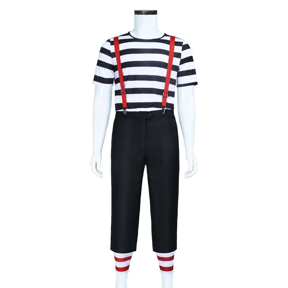 Generic Black and White Striped Mime Costume with Mirror Prop for Men (Unofficial)